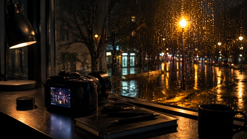 雨滴玻璃与街灯反射
